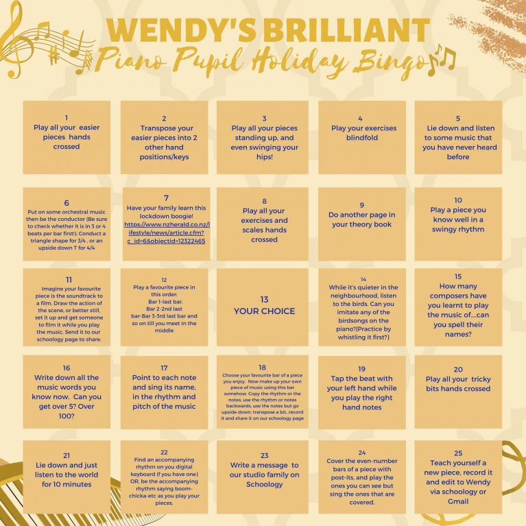 Wendy’s Brilliant Piano Pupil Holiday Bingo